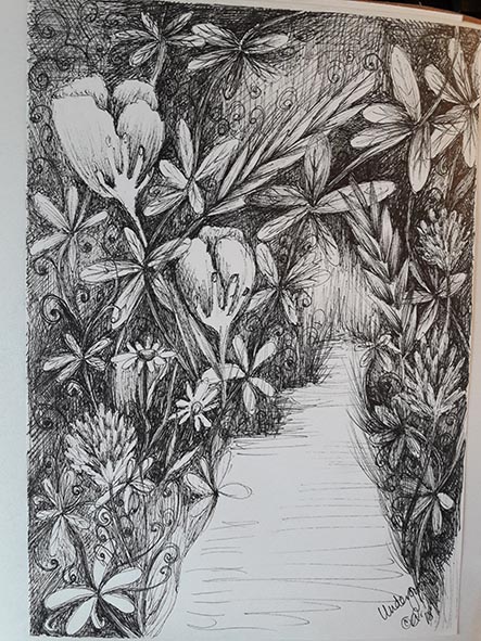 undergrowth pen and ink drawing