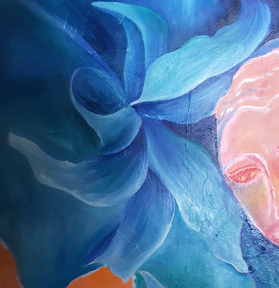 lily oil painting blue