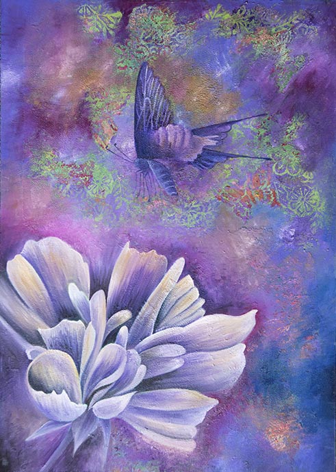 flower and butterfly mixed media painting