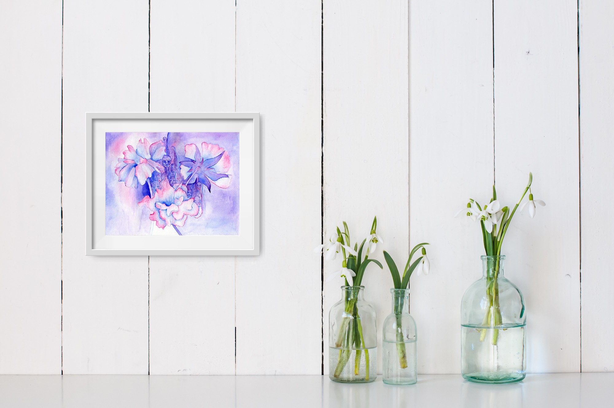 watercolour painting flowers and faces